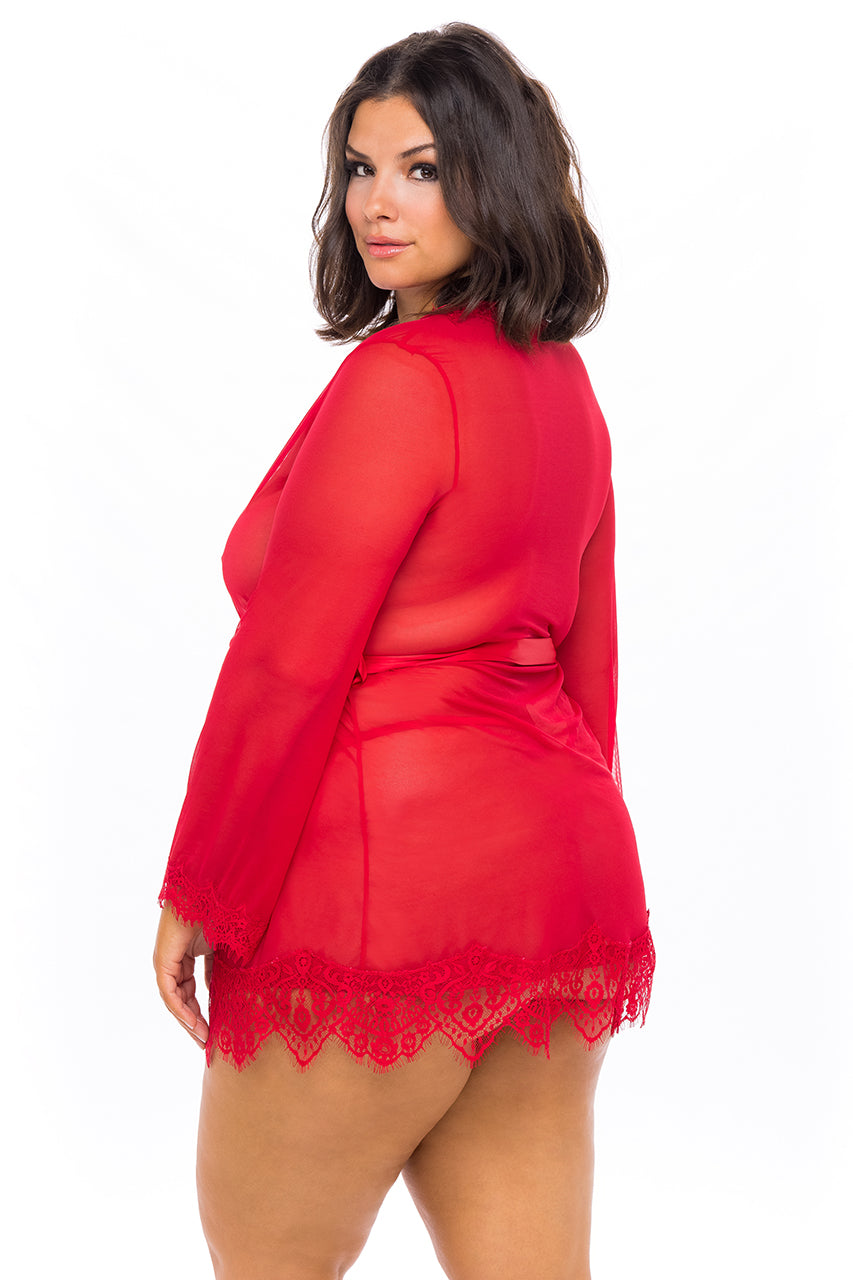 Oh la la Cheri Eyelash Lace Sheer Mesh Provence Short Robe