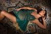 Holiday Sheer Mesh and Lace Babydoll Set Green