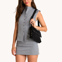 HAMMITT VIP Med Zippered Crossbody Clutch Noir Diamond Suede/Gunmetal