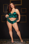 Holiday Satin Ruffle Peplum Bralette Sleep Set Green