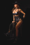 Pleasure Metal Chain Fringe Underwire Balconette Bra Set Gunmetal