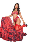 Coquette Holiday Metallic Lace Crotchless Garter Panty Bra Set Red/Silver