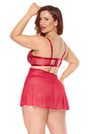 Holiday Sheer Embroidery Mesh Metallic Wet Look Babydoll Red