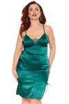 Holiday Ruching Satin Slip Dress Green