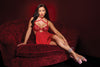 Holiday Sheer Embroidery Mesh Metallic Wet Look Babydoll Red