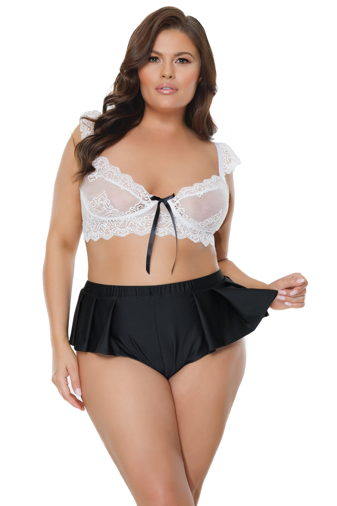 Coquette Diva Sleep Crop Top and Shorts Set Black/White