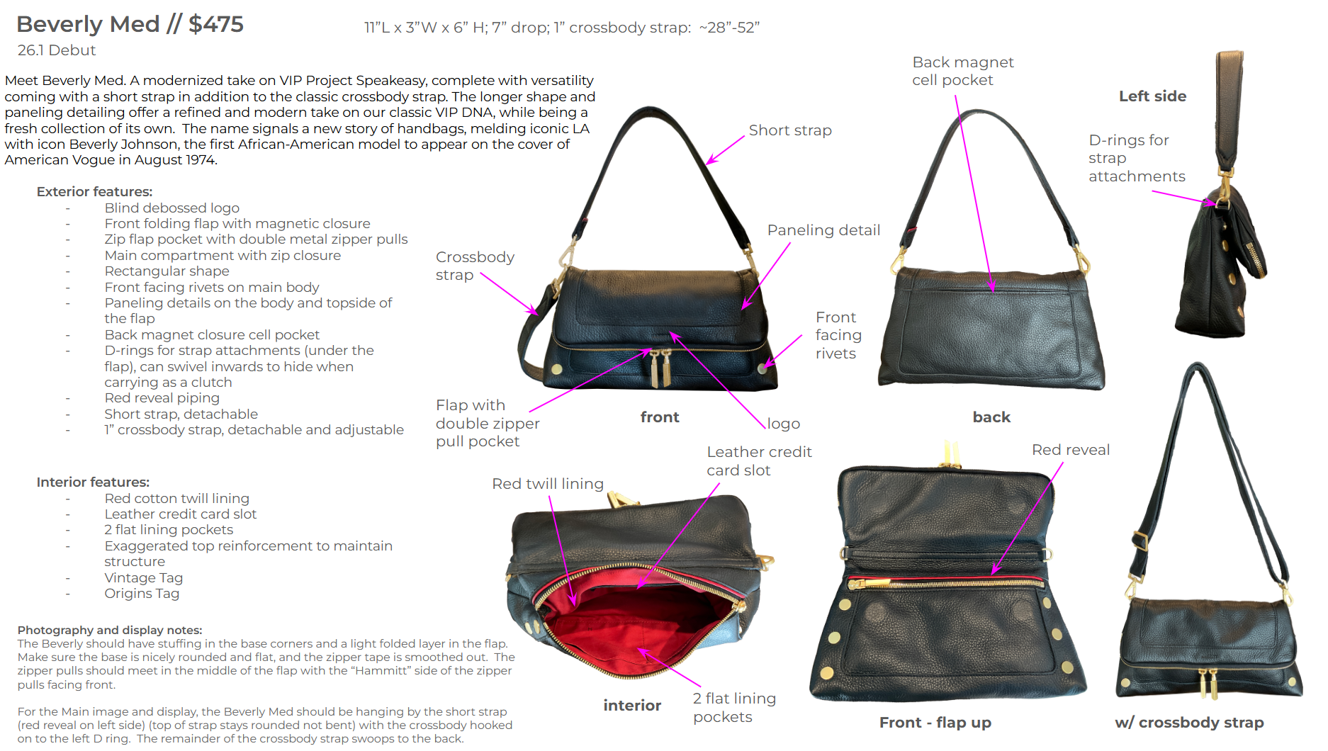 HAMMITT Beverly Leather Handbag Med Flamingo Pink/Brushed Gold