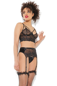 Coquette Darque Sexy Dark Sheer Caged Embroidery Bra Set Black