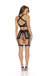 Escante Wide Fishnet Lace Up Front Bra Set Black