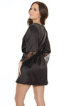 Coquette Stretch Satin Robe Eyelash Lace Sleeves Black-Rebel Romance