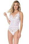 Coquette Peek-a-boo Lace Crotchless Teddy White-Rebel Romance