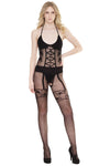 Coquette Faux Lace Up Crotchless Body Stocking Black
