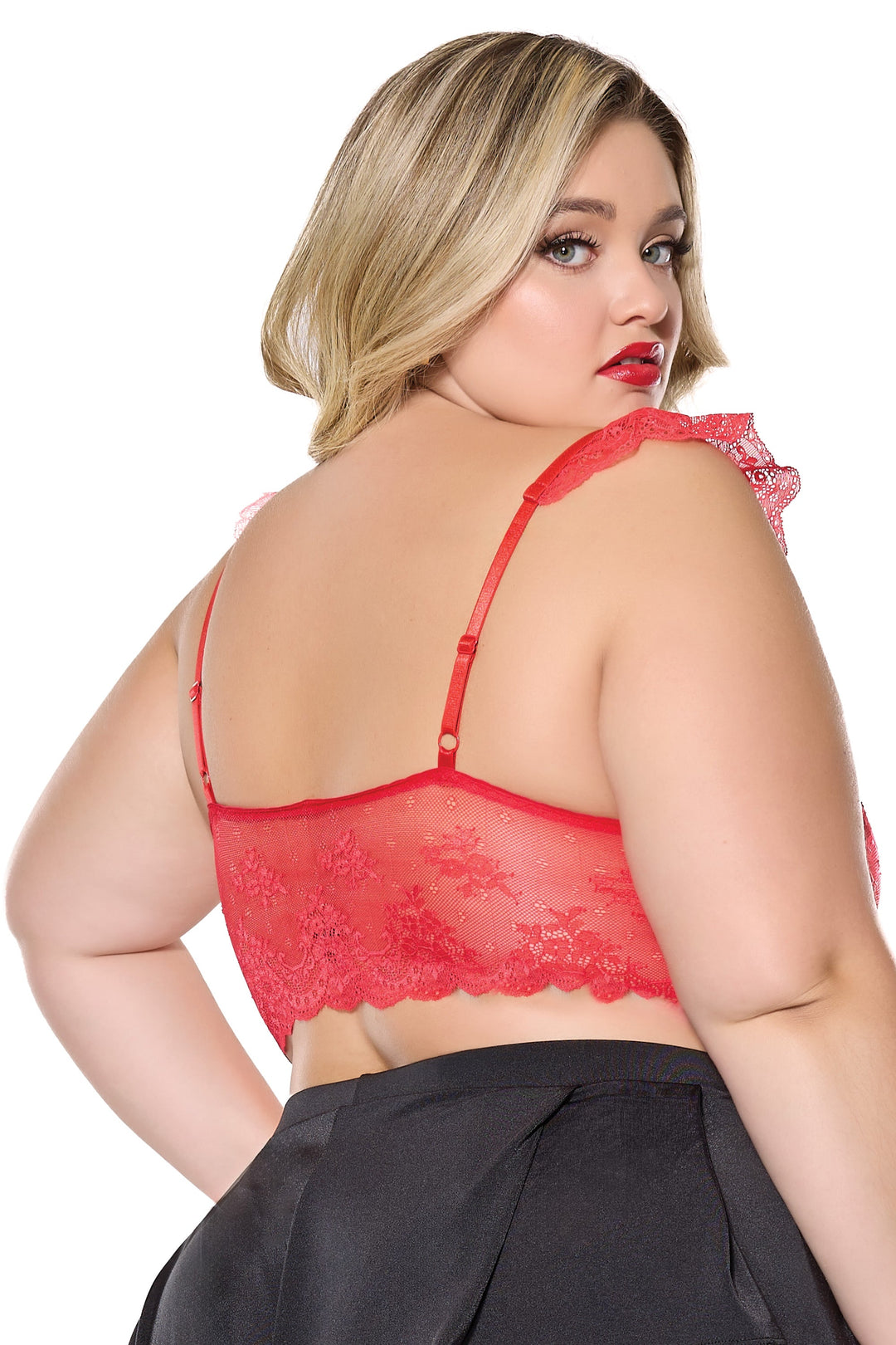 Coquette Holiday Diva Stretch Scallop Lace Bralette Bra Red