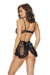 Escante Sexy Sheer Swiss Dot Ribbon Tie Apron Babydoll Set Black