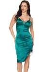 Holiday Ruching Satin Slip Dress Green