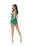 Handkerchief Cut Adjustable Strap Babydoll Set Green Envy