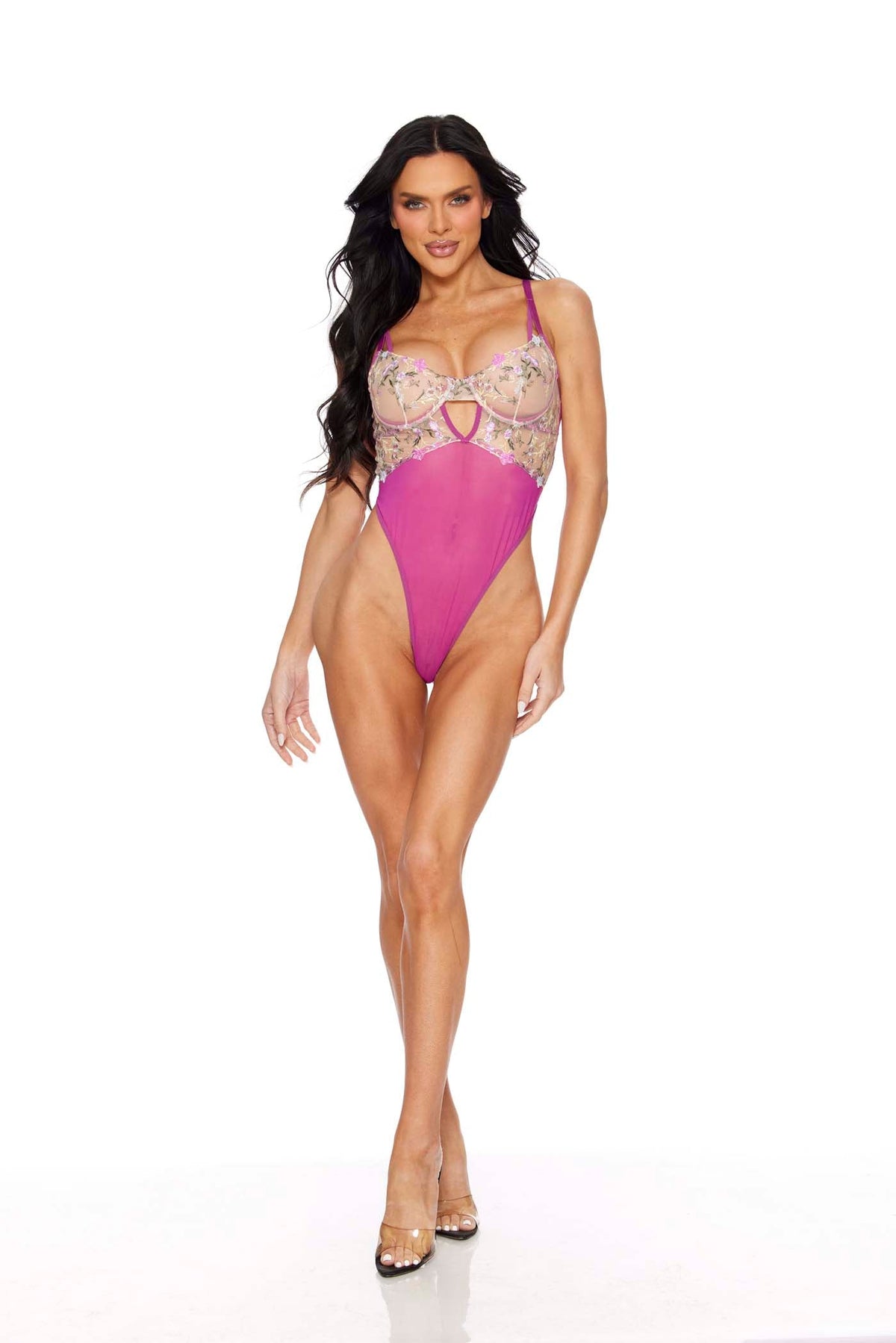 Orchid Embroidered Color Block Underwire Cup Teddy