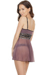 Coquette Iconic Mesh Metallic Lace Padded Cups Babydoll Set Purple-Rebel Romance