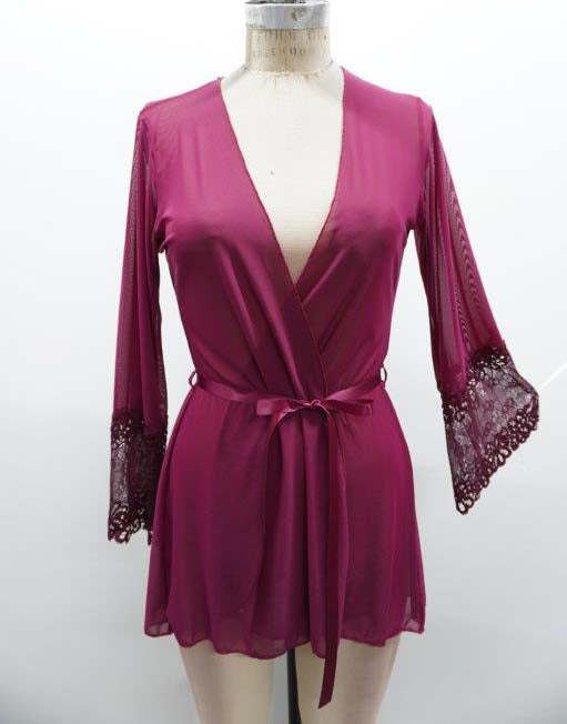 Escante Queen Plus Mesh Robe Lace Trim Burgundy