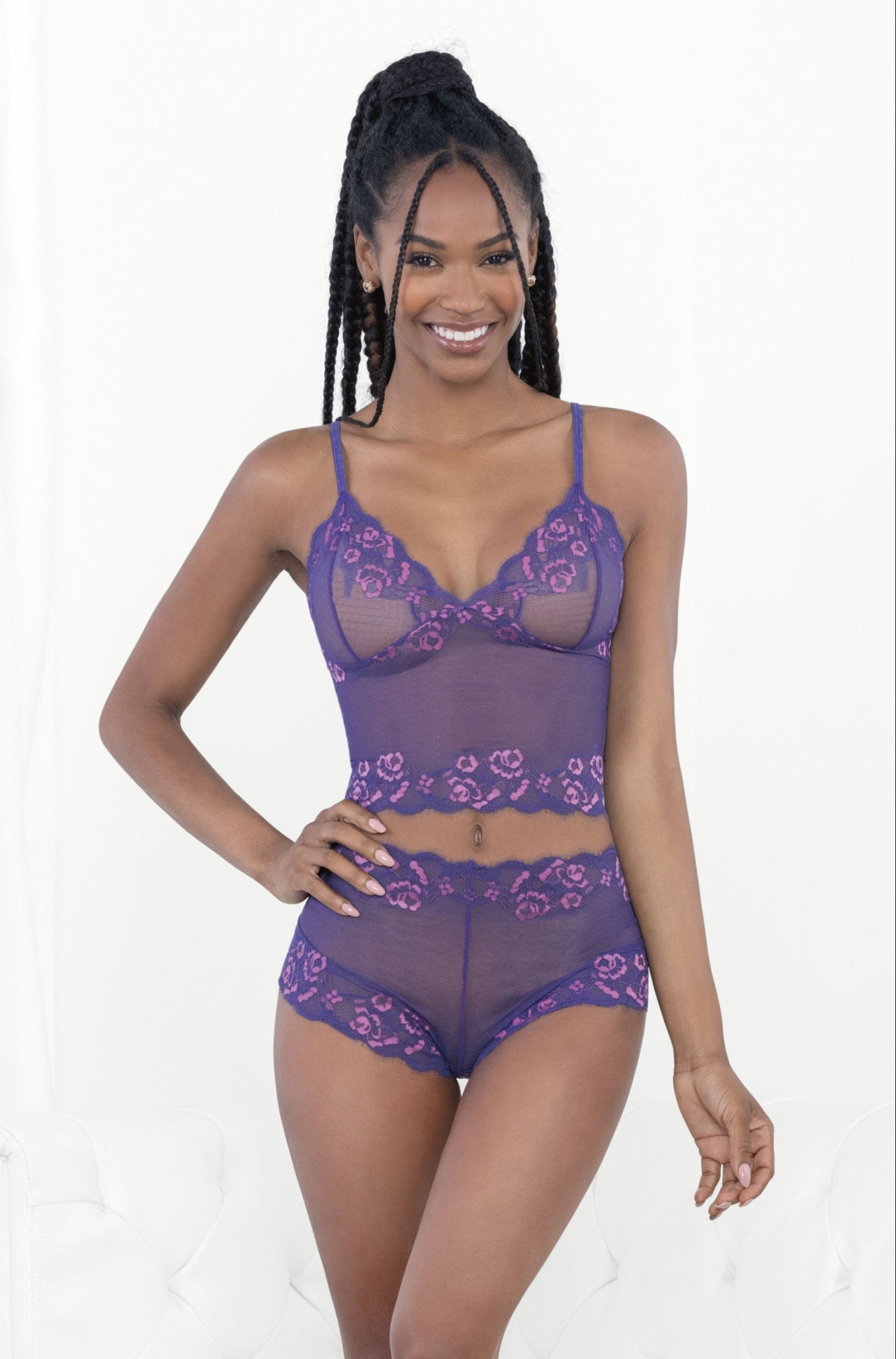 Escante Two Tone Lace Cami Set Purple Pink