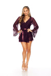 Escante Queen Plus Mesh Robe Lace Trim Burgundy