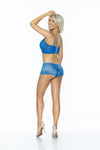 Escante Cobalt Blue Incredibly Soft Glossy Lace Mesh Corset Bra