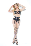 Coquette Darque Sexy Dark Black Peekaboo Cups Bra Garter Panty Set