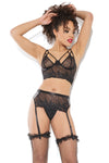 Coquette Darque Sexy Dark Sheer Caged Embroidery Bra Set Black
