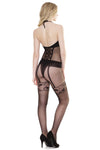 Coquette Faux Lace Up Crotchless Body Stocking Black