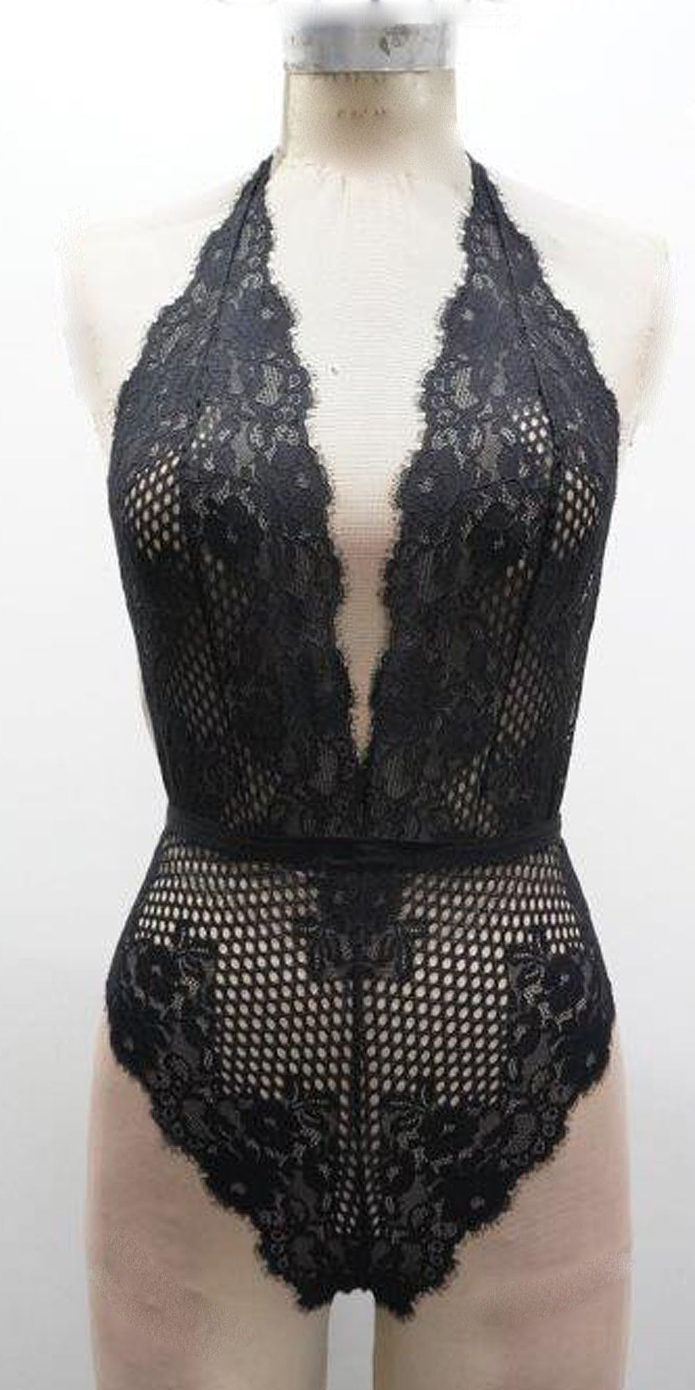Halter Plunge Front Lace Teddy