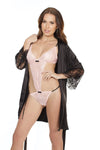 Coquette Stretch Satin Robe Eyelash Lace Sleeves Black-Rebel Romance