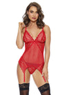 Holiday Lace Mesh Garter Bustier G-String Set Red