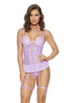 Escante Eyelash Lace Bustier w/ Leg Garters Lilac
