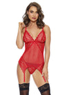 Holiday Lace Mesh Garter Bustier G-String Set