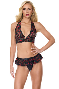 Valentine Hearts Lace V-Wire Bralette Bra Set