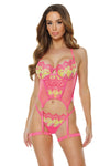 Coquette Summer Neon Pink Boned Seams Underwire Bustier Set