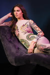 Coquette Tattoo Print Long Sleeve Bodystocking Crotchless