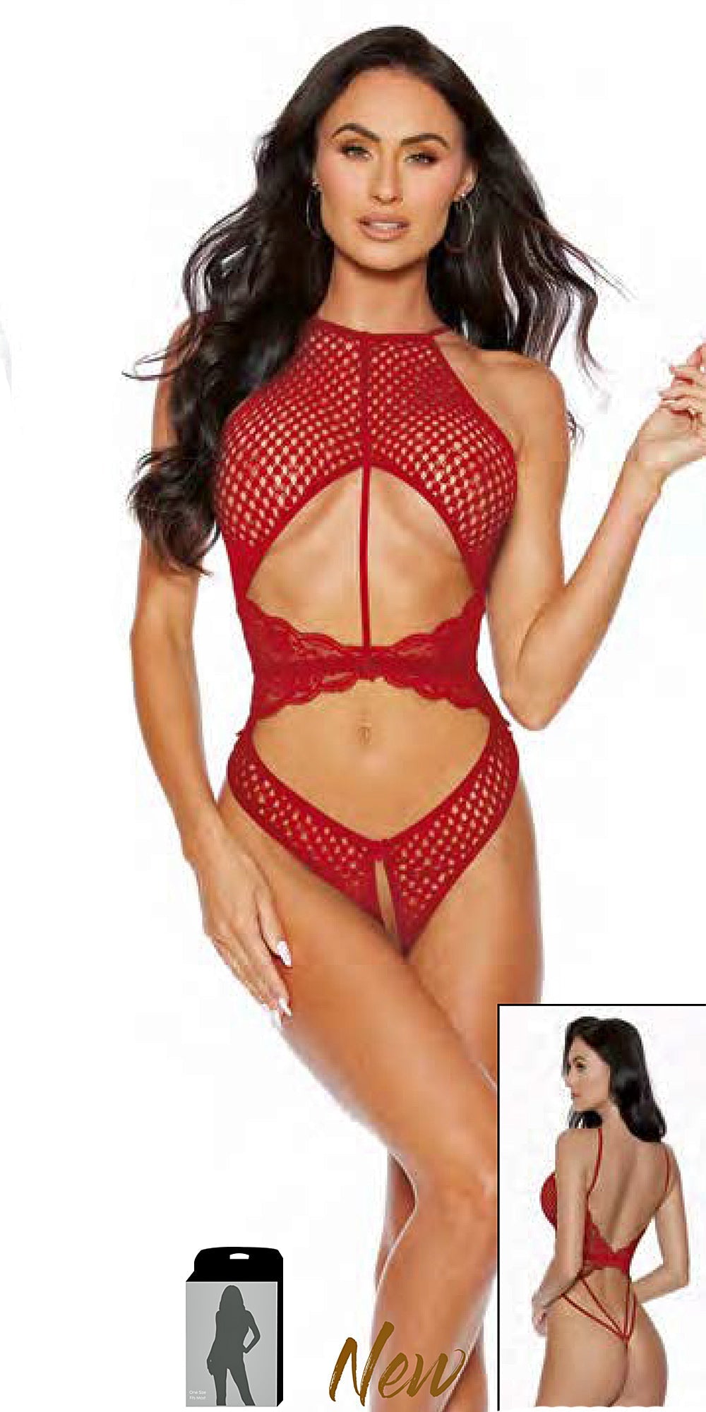Escante Honeycomb Lace Crotchless Teddy