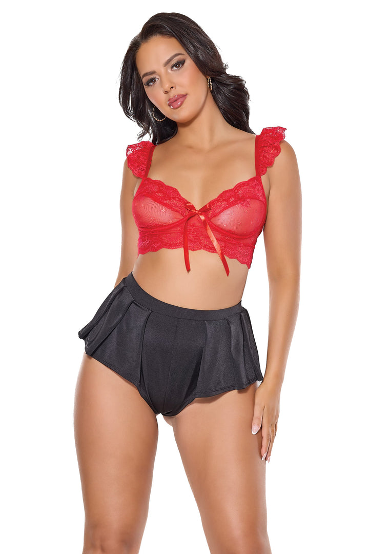 Coquette Holiday Pleated Flutter Sleep Shorts Black-Rebel Romance