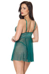 Holiday Sheer Mesh and Lace Babydoll Set Green