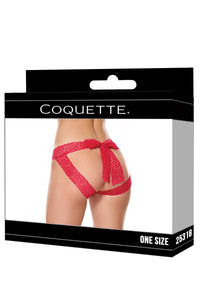Holiday Crotchless Panty with Pretty Lace Bow Back Red