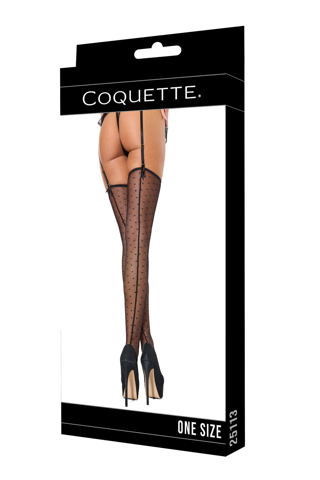 Coquette Sexy Sheer Dot Mesh Thigh High Stockings Black