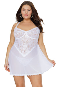Coquette Diva A-Line Lace Underwire Cups Babydoll White-Rebel Romance