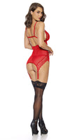 Holiday Lace Mesh Garter Bustier G-String Set Red
