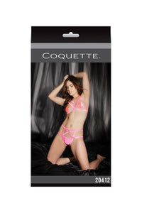 Coquette Glow Lingerie Strappy Bra And Crotchless Panty Set Pink O/S