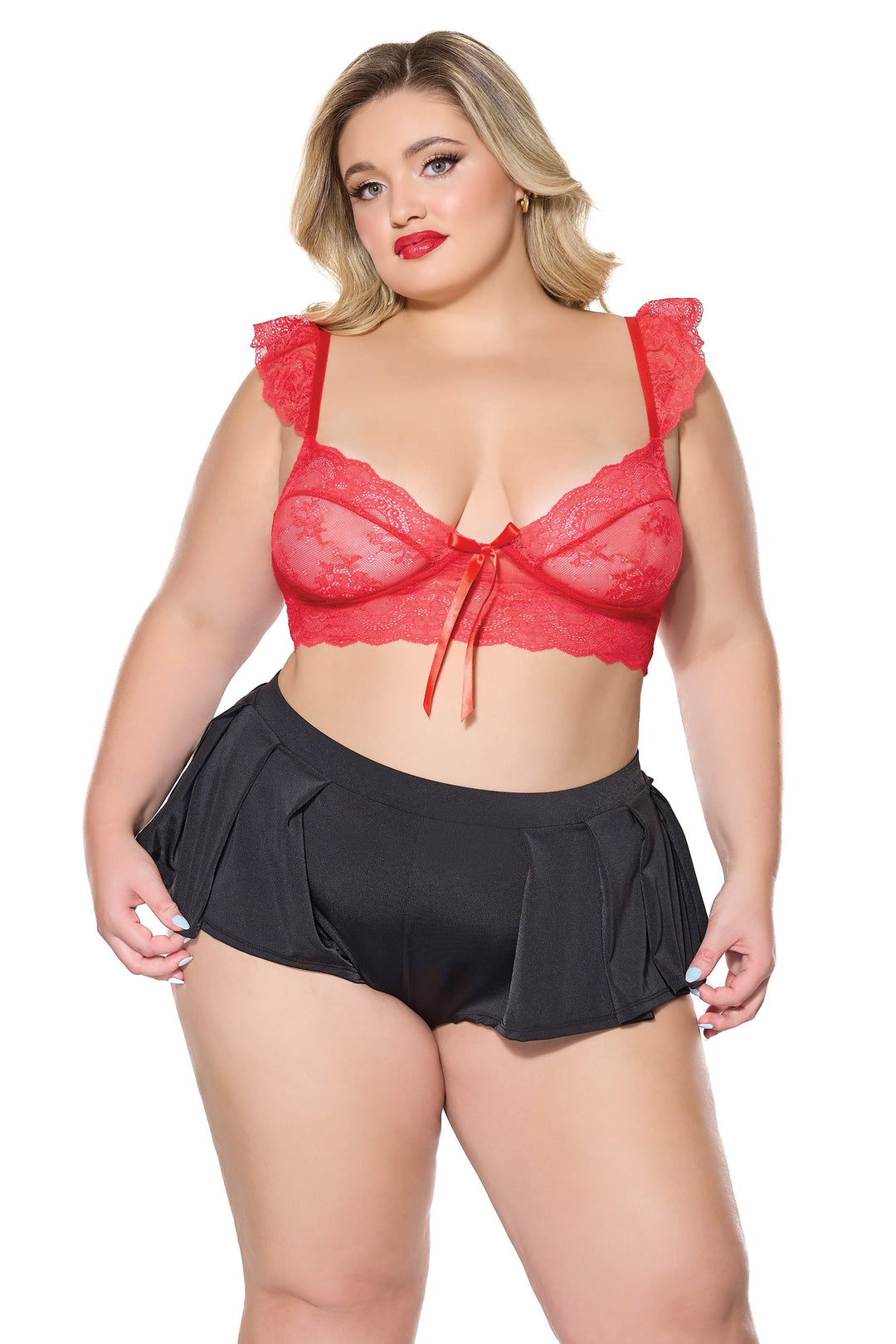 Coquette Holiday Diva Pleated Flutter Sleep Shorts Black-Rebel Romance