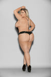 Escante Queen Plus Black Liquid Look Halter Teddy w/ Silver Chain Back