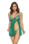 Emerald Chain Detail Underwire Babydoll Set Green