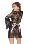 Coquette Glamour All Over Lace Chemise with Bell Sleeves and Ribbon Belt