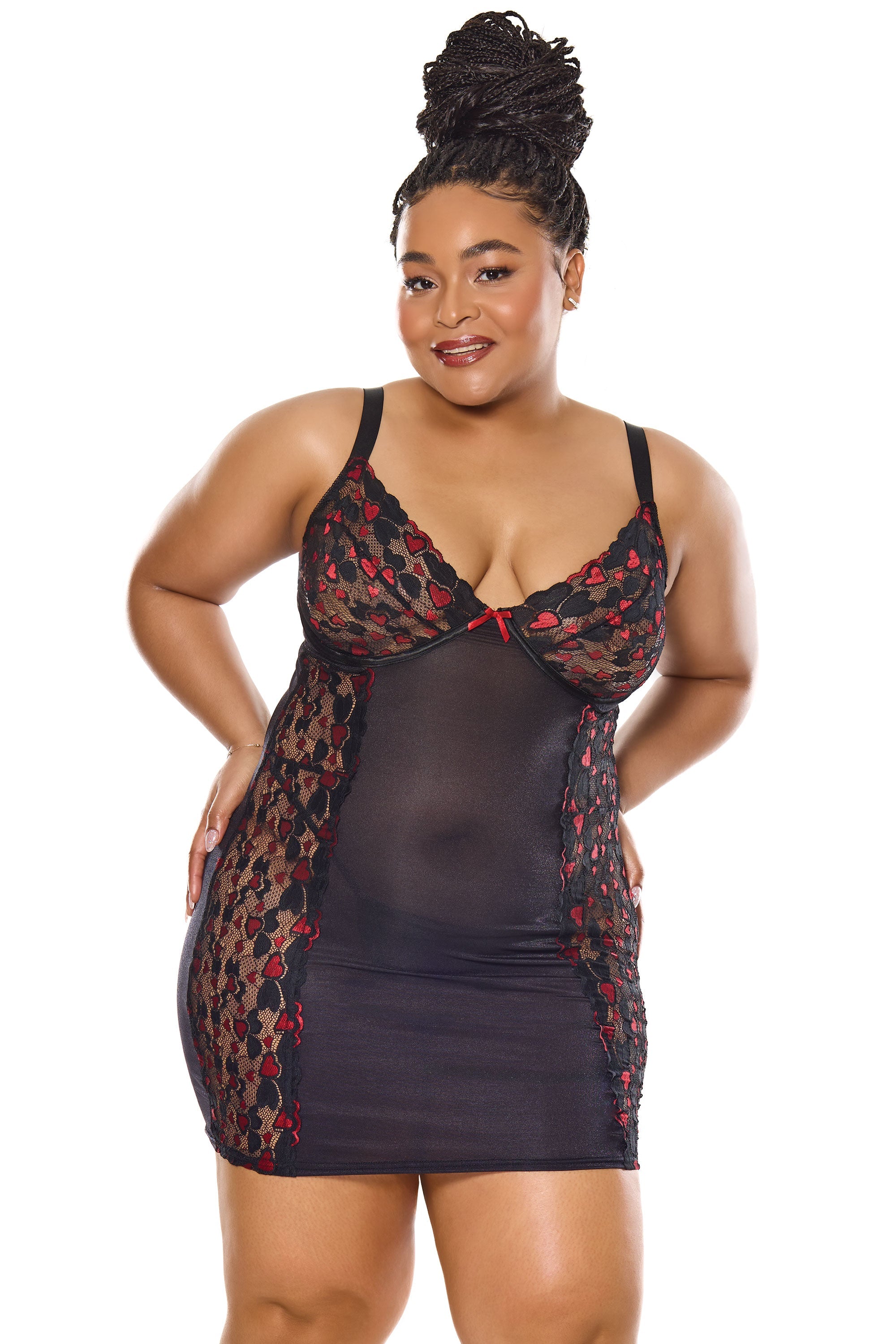 Valentine Lace Hearts Underwire Cups Chemise